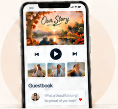 Example Keepsake Page with song player, photos, and guestbook