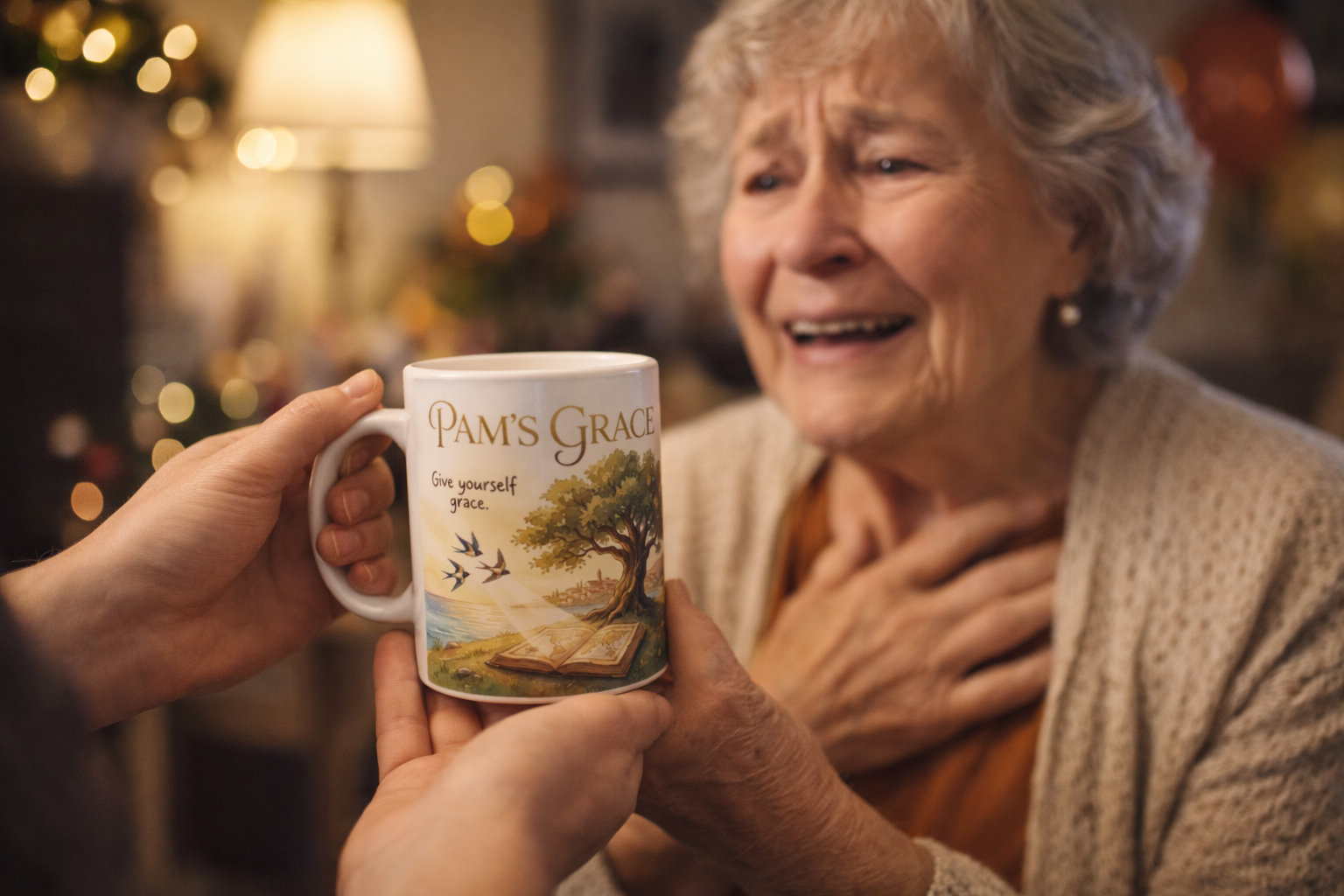 Custom mug being given as a heartfelt gift